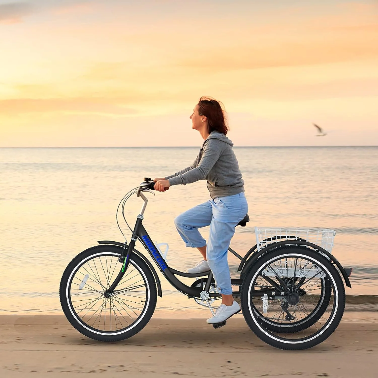 FICISOG 26 Adult Tricycle, 3 Wheel 7 Speed Bikes,450lbs Capacity Cruise Trike with Shopping Basket