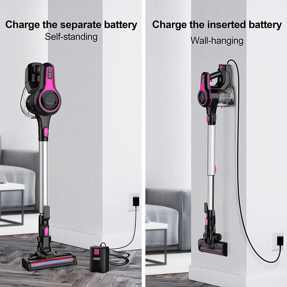 Cordless Vacuum Cleaner, 6-in-1 Rechargeable Stick Vacuum with 2200 mAh Battery, Powerful Lightweight Vacuum Cleaner, up to 45 Mins Runtime, for Home Hard Floor Carpet Pet Hair, Red
