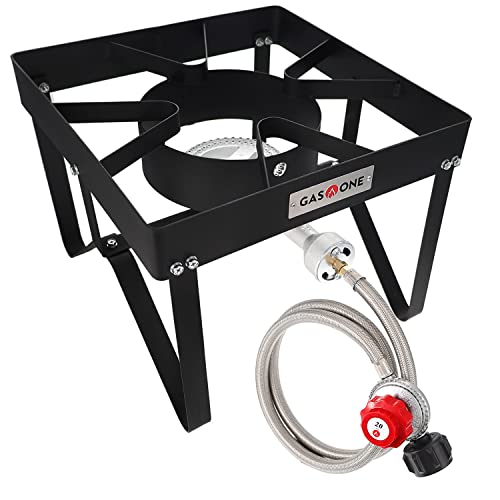GasOne 200K BTU Propane Burner – Heavy-Duty Propane Stove – Outdoor Burner with Adjustable 0-20Psi Regulator and Steel Braided Hose – Ideal for Home Brewing, Turkey Fry