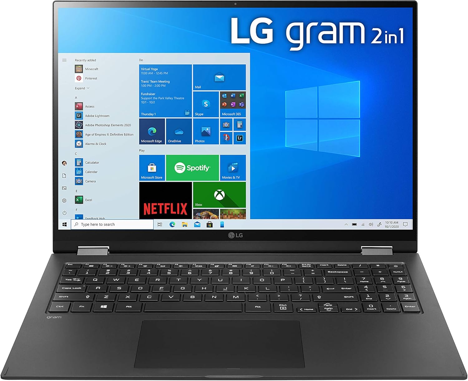 LG gram 16T90P - 16" WQXGA (2560x1600) 2-in-1 Lightweight Touch Display Laptop, Intel evo with 11th gen Core i7 1165G7 CPU, 16GB RAM, 2TB SSD, 21 Hours Battery, Thunderbolt 4, Black - 2021