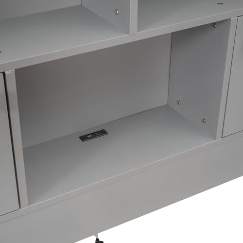 Full Size Platform 4 Storage Drawers, Charging Station & Bookcase Headboard, Wooden Bed Frame for Kids Teens Adults, No Box Spring Needed, Gray