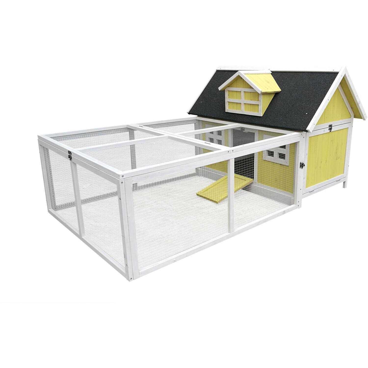 Hanover Outdoor Wooden Chicken Coop with Ramp Large Wire Mesh Run - Pet Supplies online store