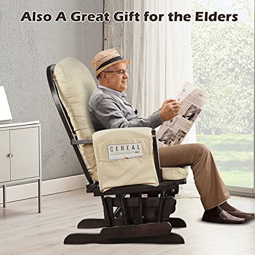 Costzon Nursery Glider with Ottoman, Upholstered Comfort Glider Rocker with Padded Cushion, Storage Pocket, Solid Wood Base, Rocking Chair Nursery for Breastfeeding, Maternity, Napping (Brown)