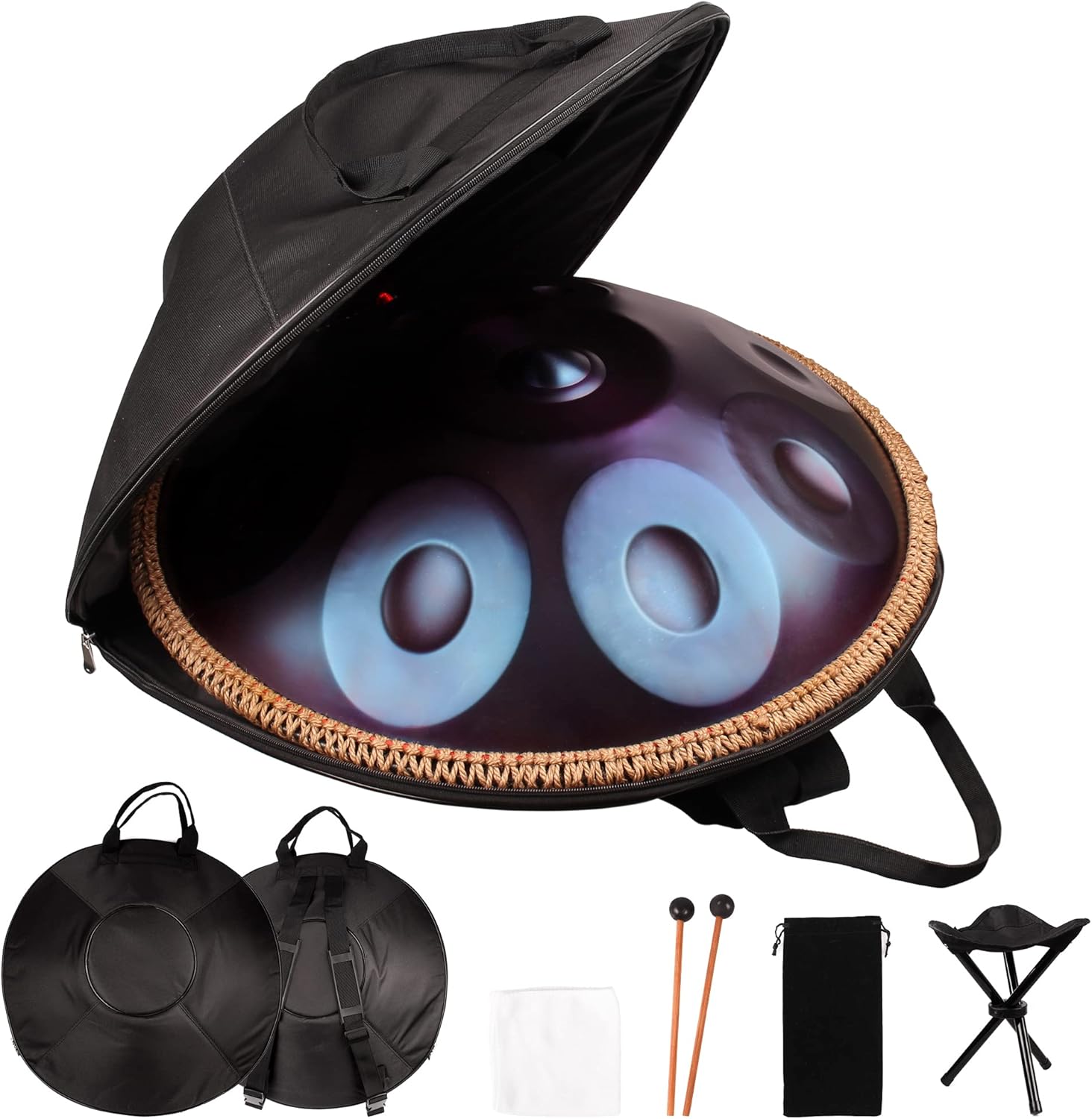 12 Notes 22 Inches Professional Handpan in Minor D Hand Pan Steel Drum Percussion Instrument for Professional Performance(Purple).