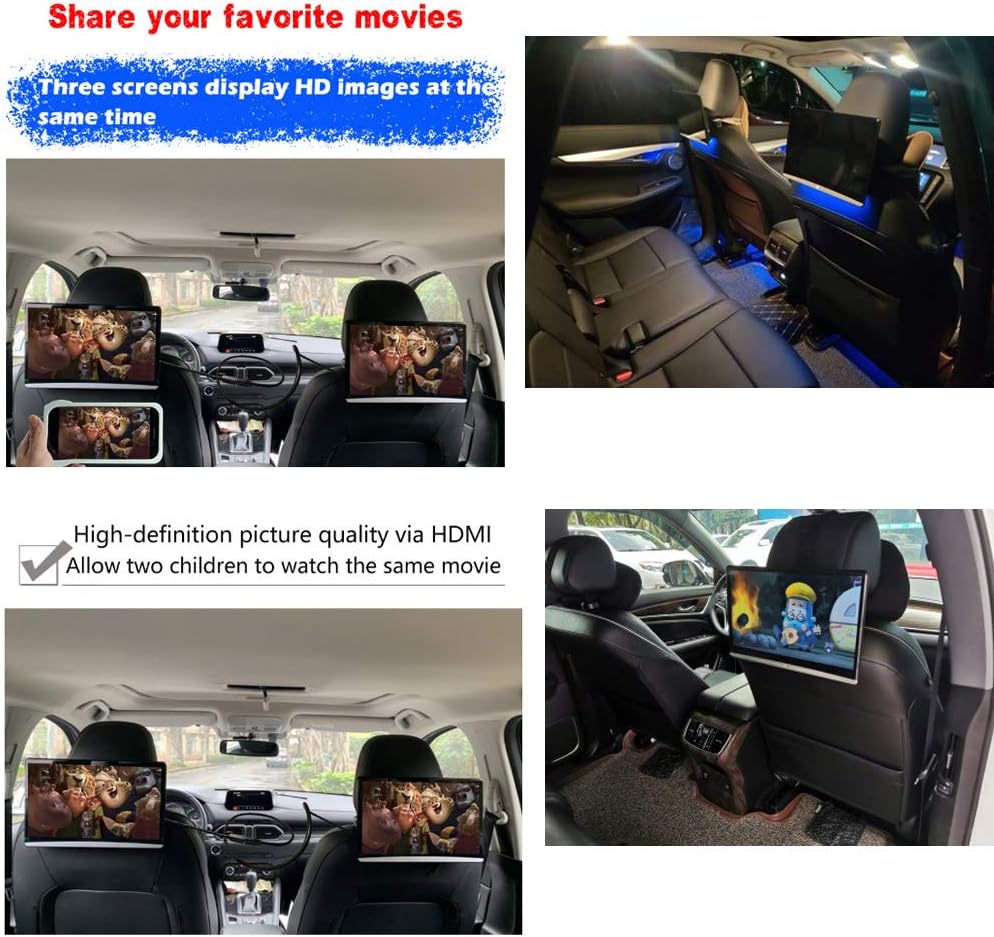 Upgrade Android 10 Car TV Monitor Tablet with 12.4" Touch Screen,Portable Headrest Video Player for Kids,Support 4K/WiFi/Bluetooth/HDMI in/Out/USB/FM