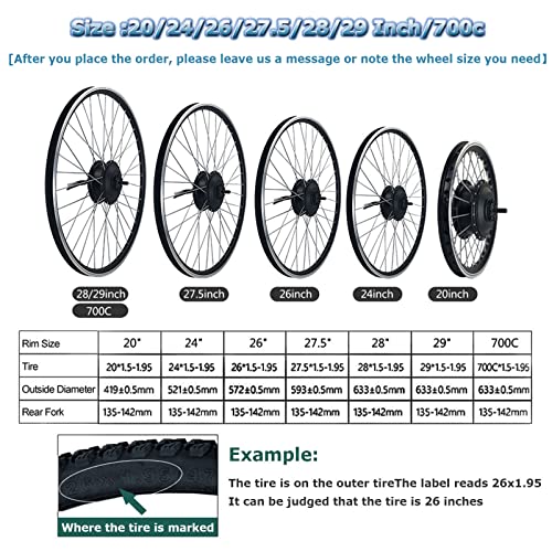 Electric Bicycle Conversion Kit 20"/24"/26"/27.5"/28"/29"/700C E-Bike Rear Wheel High Speed Direct Drive Controller Electric Bike Conversion Kit w/LCD Display,24inch-48V/1500W