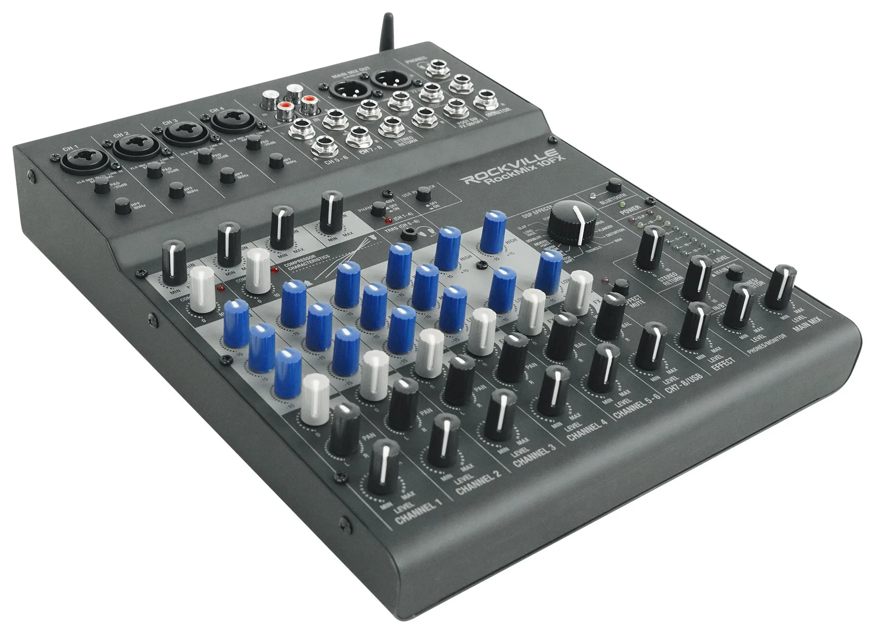 Rockville ROCKMIX 10FX 10 Channel Mixer USB Recording Interface+Mic+Headphones