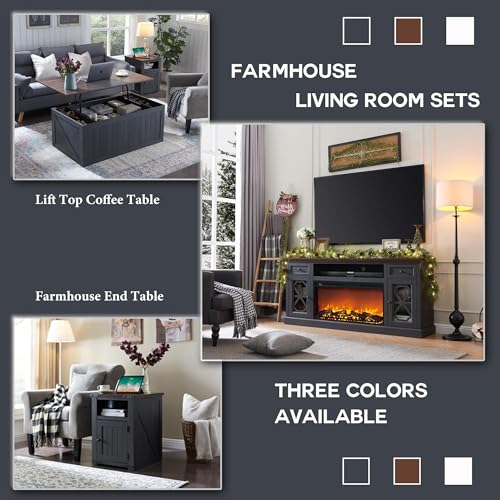 Farmhouse Fireplace TV Stand with 36" Electric Fireplace for 80 Inch TVs, 31" Tall Entertainment Center w/Drawer & Diamond Panel Door, Highboy Media Console for Living Room, 70inch, White