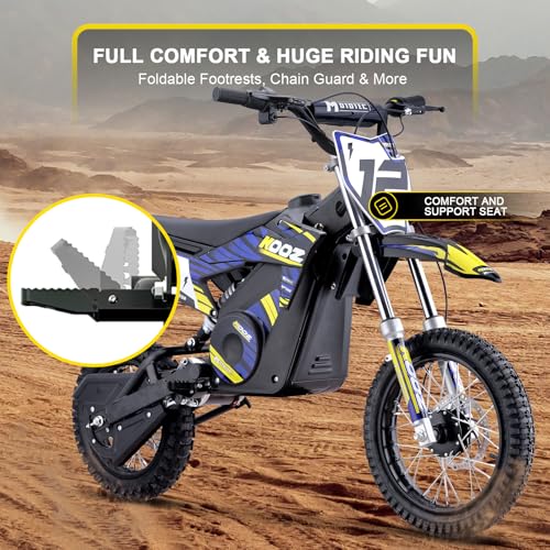 KOOZ HP112E 36V 1000W Electric Dirt Bike for Kids, 3 Speed Modes Teen Electric Motorcycle Up to 18 MPH & 15 Miles Long-Range, Dual Suspension & Disc Brake, 16" Sturdy Tire for Kids Teenagers, Blue