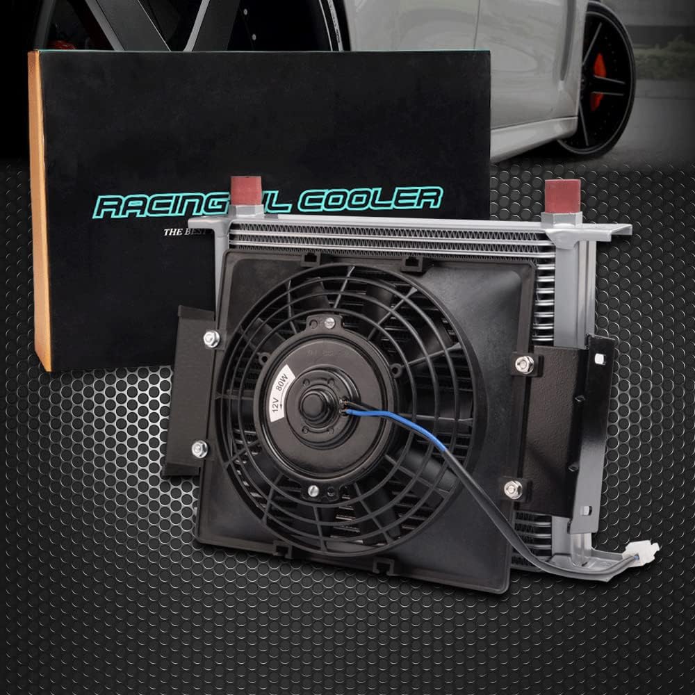 PIT66 30 Row 10AN Universal Engine Transmission Oil Cooler + 7" Fan With Fixed Oil Cooler Cooling Fan Kit
