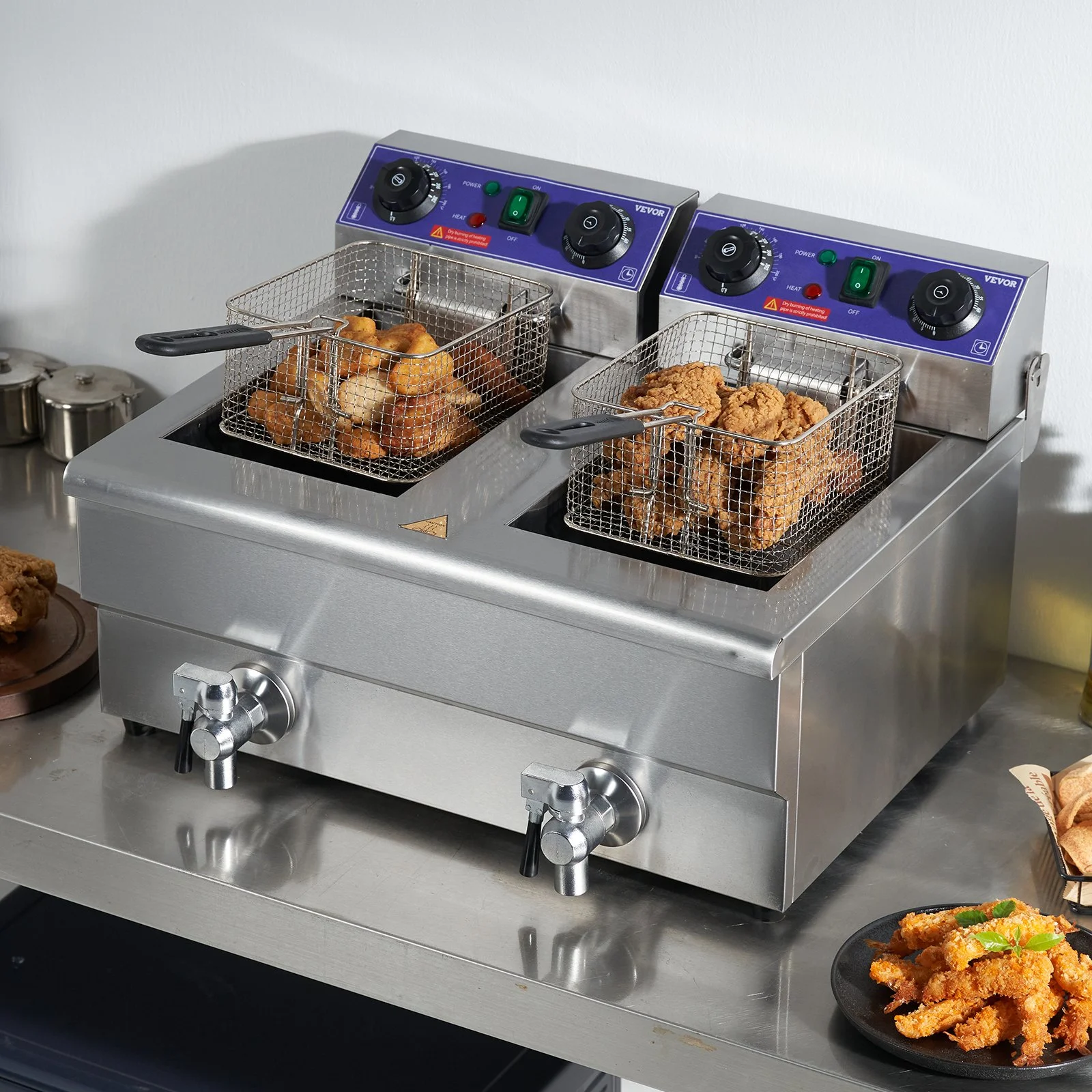 VEVOR Commercial Electric Deep Fryer - Dual Tanks, 3000W Countertop Fryer