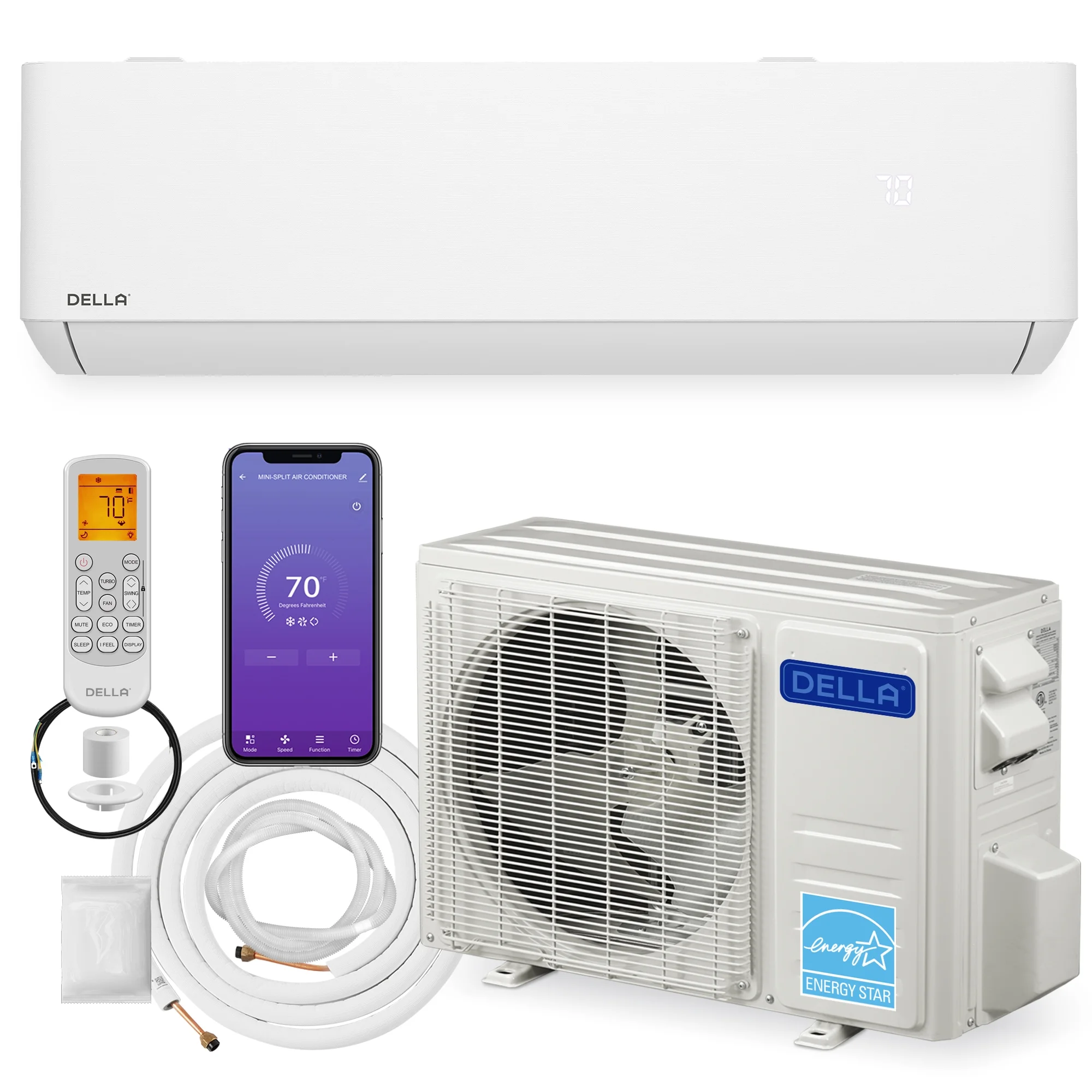 DELLA Optima Series 12,000 BTU Wifi Mini Split AC, Work with Alexa,Energy Star 115V 22 SEER2 Cools Up to 550 Sq.Ft Inverter Air Conditioner with 1 Ton Pre-Charged Heat Pump & 16.4ft Installation Kits