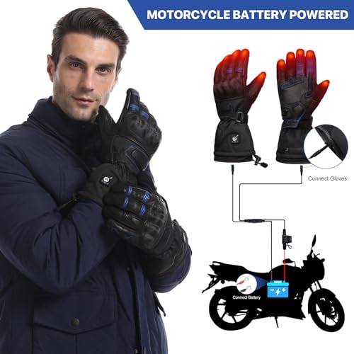 Savior Professional Heated Motorcycle Gloves for Men Women,Dual Mode Electrically Heated Waterproof and Windproof Gloves with 12V Charging Cord,Suitable for Winter Riding,Skiing,etc.