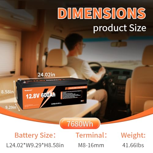 12V 300Ah LiFePO4 Lithium Battery, Built-in 200A BMS with 6000+ Deep Cycles Rechargeable 3840Wh Lithium Battery for RV Solar Marine Solar Panel Camping