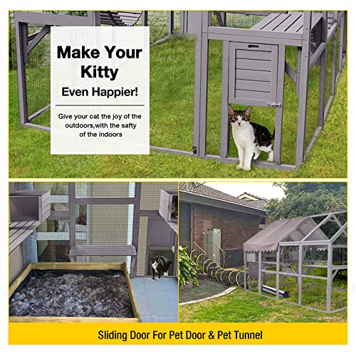 Aivituvin Catio Cat Enclosure Outdoor Cat Catio Large Cat Run with Bridges, Walks, Small Houses, Roof Cover 28.27ft
