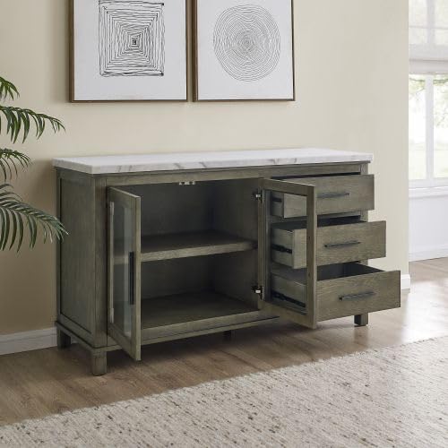 White Marble Top Server - Dark Brown, Sideboard Buffet Coffee Bar Cabinet Modern Cabinet Accent Cabinet for Living Room， Bedroom，Bathroom Furniture Home Decor