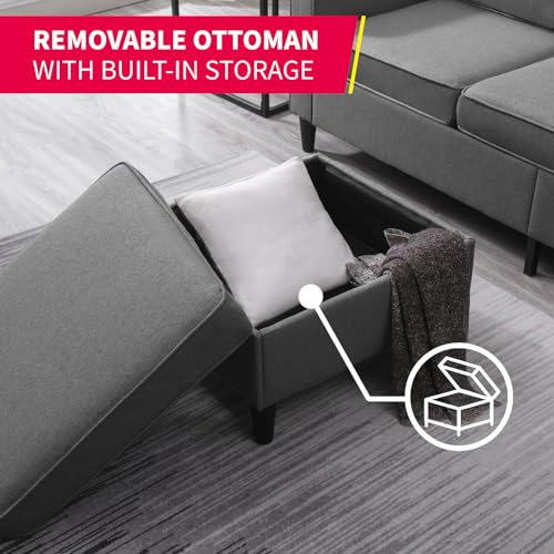 MUZZ 3PCS Living Room Sofa Set, Linen Upholstered Sofa Couch with Side Pockets & Movable Storage Ottoman, Free Combination Sofa Set Include Armchair,Loveseat and 3 Seater Couch (Dark Grey)