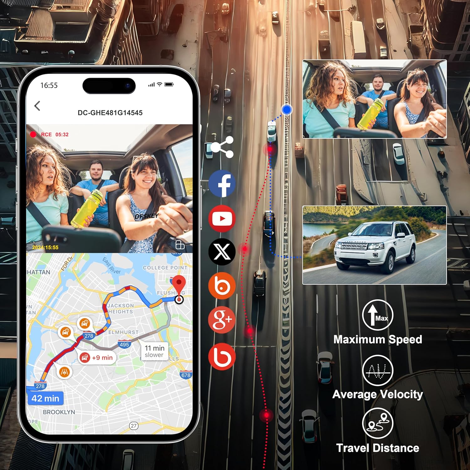 4K Dash Cam Front and Rear Inside 5G WiFi, 64GB Card, Orskey 4K+1080P Dashcam Built-in GPS, 3 Channel Dash Camera for Cars, 3.16" IPS Display, Night Vision, APP Control,24H Parking Mode,Max 256GB