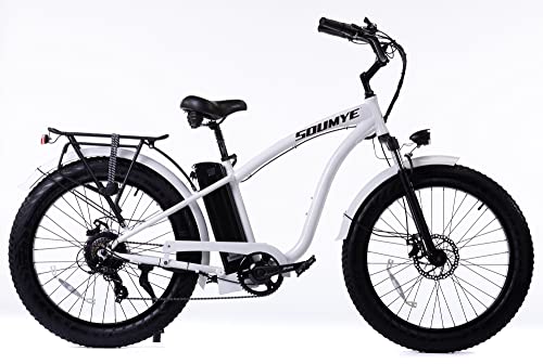 Soumye Beach Cruiser E-Bike 1050W Pack Watts Motor 48V/768WH Lithium Battery 26”x4.0 Fat Tire Max Speed 28m/h Step-Thru M5 Larger Size Display 7 Gears for Adults