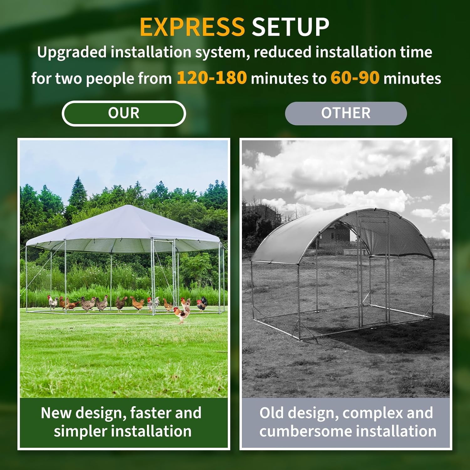 Large Octagon Chicken Coop, Heavy-Duty Chicken Run 17.4' Diameter with Galvanized Steel Frame & Water-Resistant Oxford Tarp, Spacious Multi-Animal Habitat