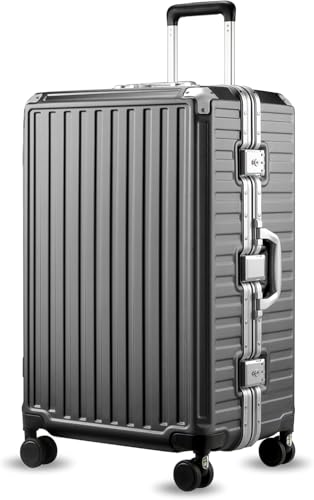 LUGGEX Aluminum Frame Luggage with Spinner Wheels, Zipperless Polycarbonate Hard Shell Carry On Luggage, 20 Inch Suitcases, Charcoal Metallic