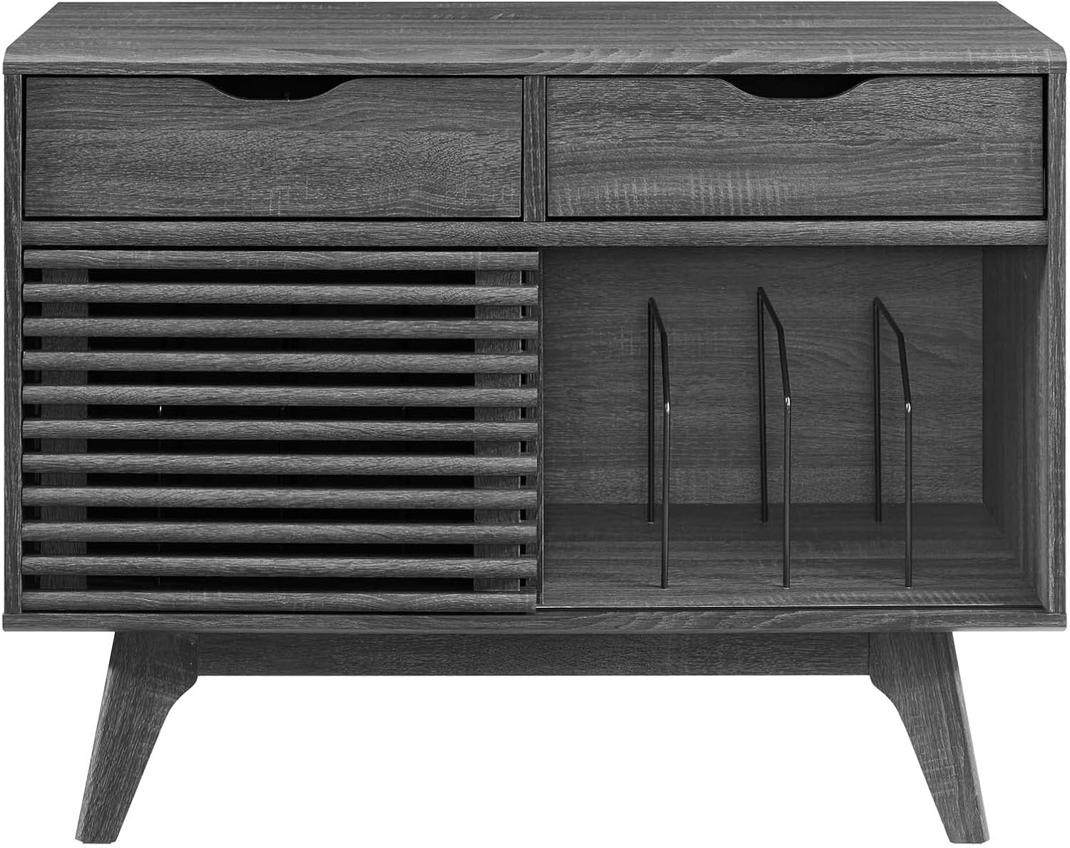 Modway Render Mid-Century Modern 37" Vinyl Record Display Stand with Drawers in Charcoal