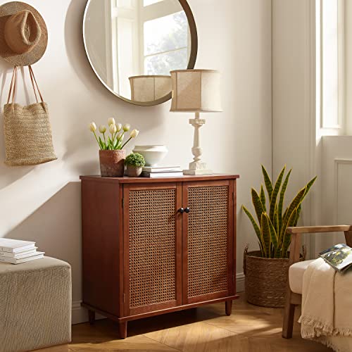 Zouron Entryway Cabinet Wood Accent Storage Cabinet with Metal Handle Doors, Wood Grain Sideboard Buffet Cabinet for Entryway, Hallway Living Room, Free Standing Accent Cabinet, 1 Pcs