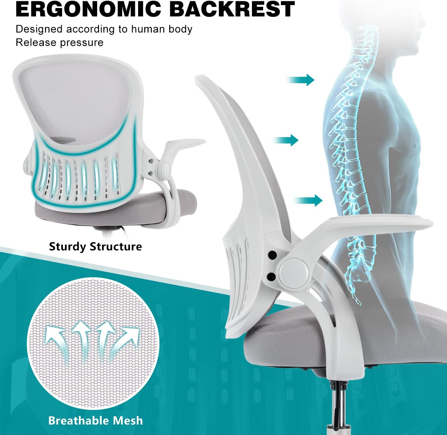 edx Drafting Chair Tall Office Chair, Tall Standing Desk Chair Counter Height Tall Adjustable Office Chair with Flip-up Arms/Wheels, Mid Back Mesh Office Drafting Chairs for Standing Desk, Grey