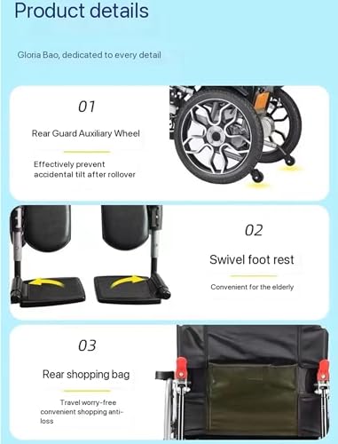 Electric Wheelchairs for Adults Reclining Foldable Electric Wheelchair All Terrain Motorized Wheelchair,with Headrest,flip Arm,Controller (20AH)