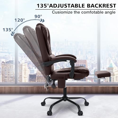 Executive Office Chair with Massage Reclining Office Chair with Footrest High Back Ergonomic Computer Desk Chairs Soft Leather for Home Office Black