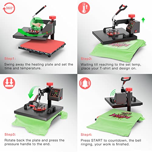 Heat Press Machine 5 in 1 Combo Heat Press 12 x 15 Inch Heat Transfer Machine 360-Degree Swing Away Digital Shirt Printing Multifunction Heat Transfer Sublimation for T Shirts Mugs Hat Plate Cap