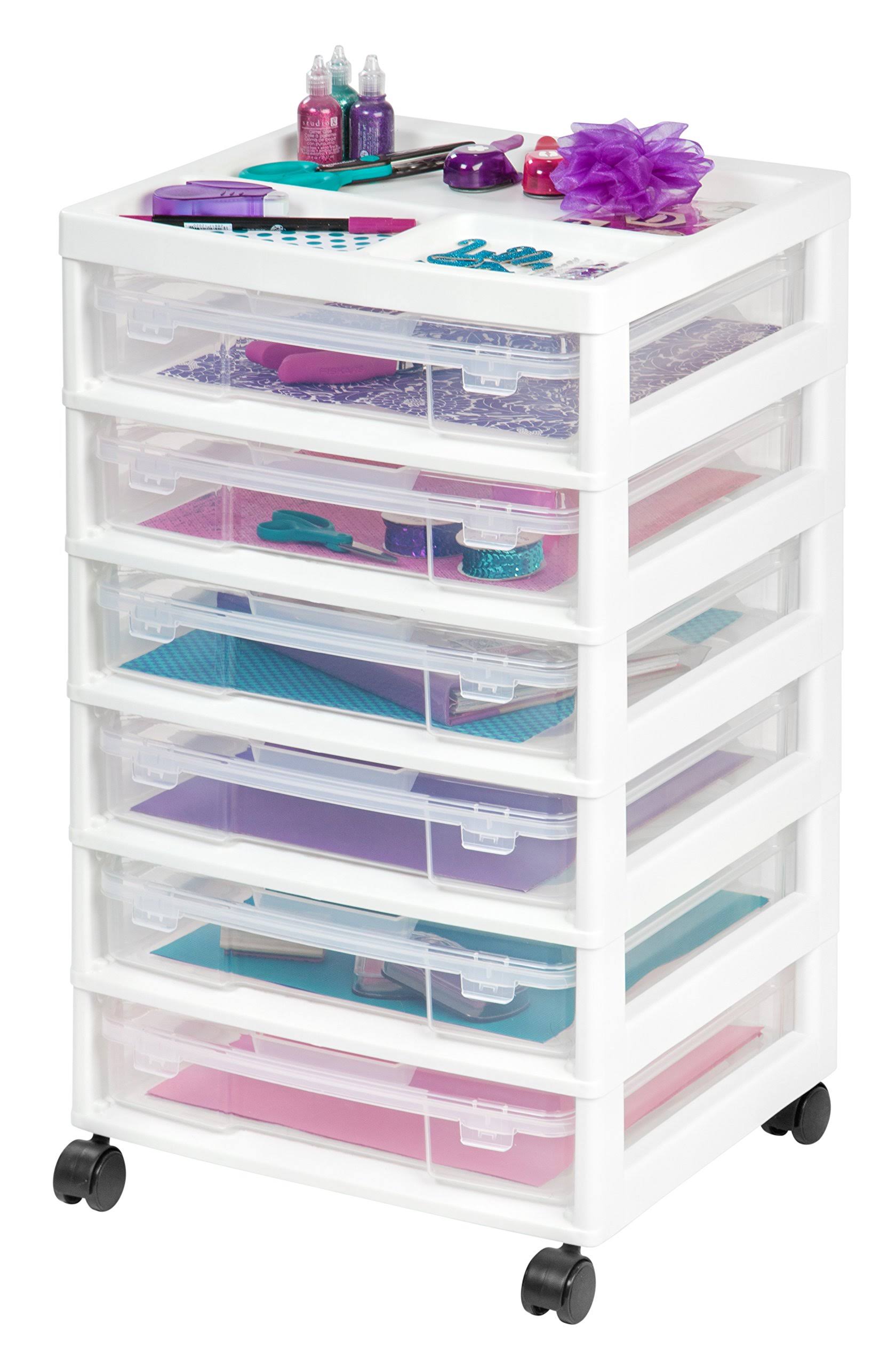 Iris USA Sbc-356e 6-Case Scrapbook Cart with Organizer Top, White