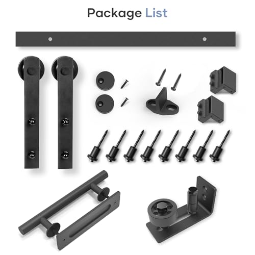 EaseLife 12 FT Double Sliding Barn Door Track and Handle Hardware Kit,Straight Pulley,Slide Smoothly Quietly,Easy Install (12FT Track Kit for 33"~36" Wide Double Door)