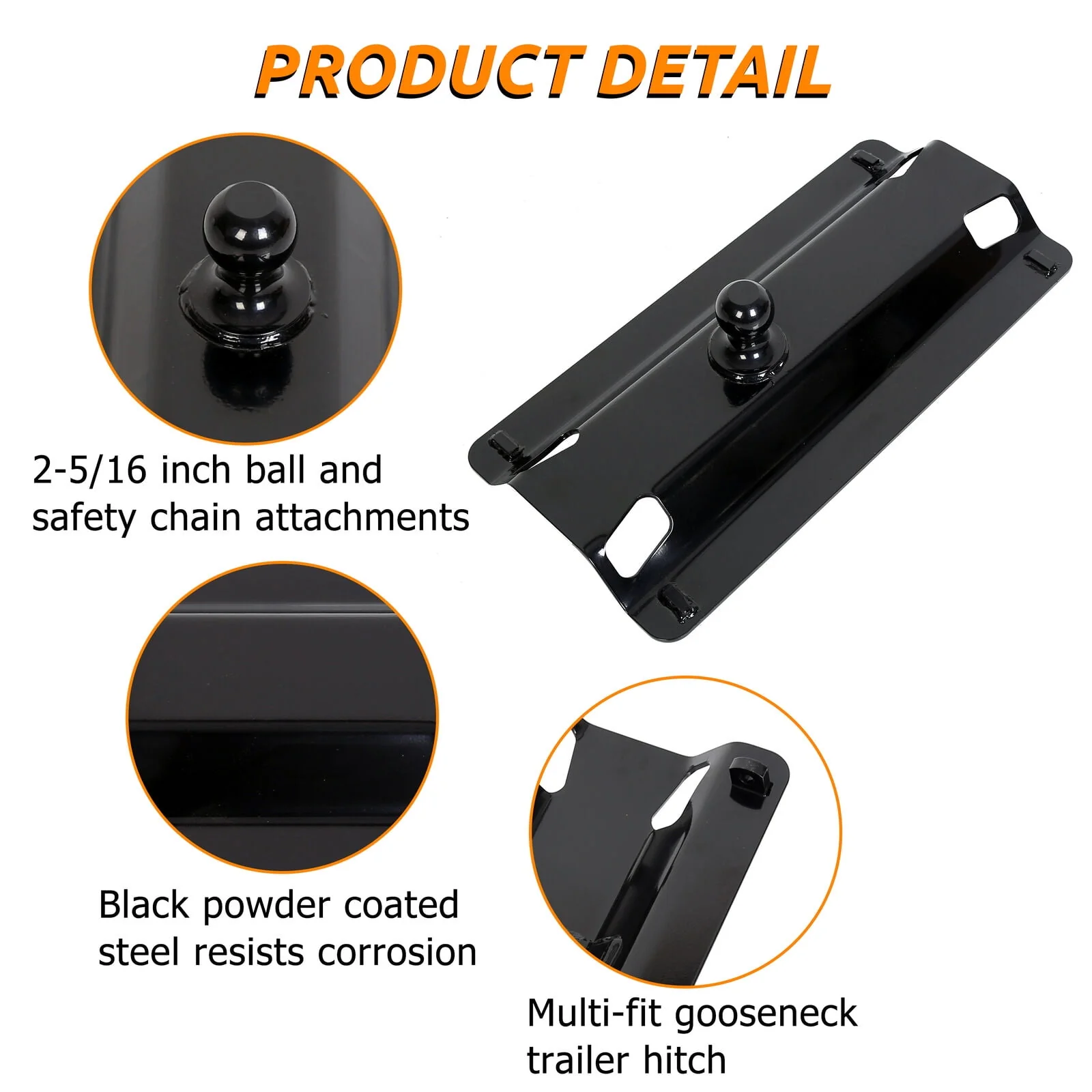 Kojem Universal Gooseneck Hitch Ball Adapter Plate for Standard 5th Fifth Wheel Rails for Pickup Truck Bed Tow 25,000 lbs 2-5/16-Inch Hitch Ball