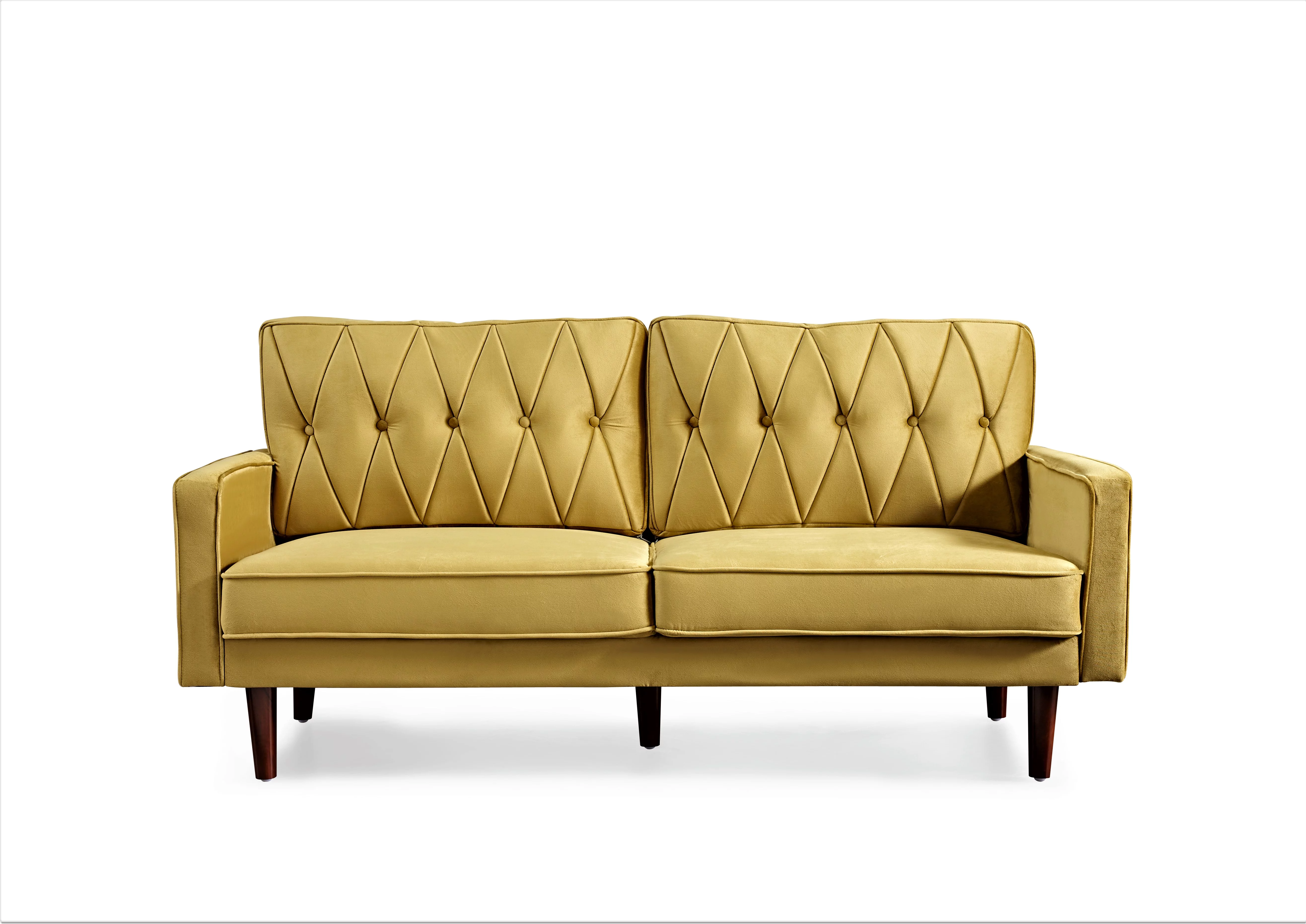 Uspridefurniture Feemster 69.3'' Velvet Square Arm Sofa -Yellow