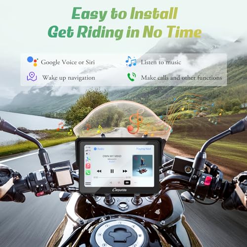 Carpuride W702 for Motorcycle, 7 inch Waterproof Touchscreen, Portable Carplay/Android Auto GPS Navigation for Motorbike, Support Dual Bluetooth, Car GPS, Siri, G00gle Assistant, TF-64G