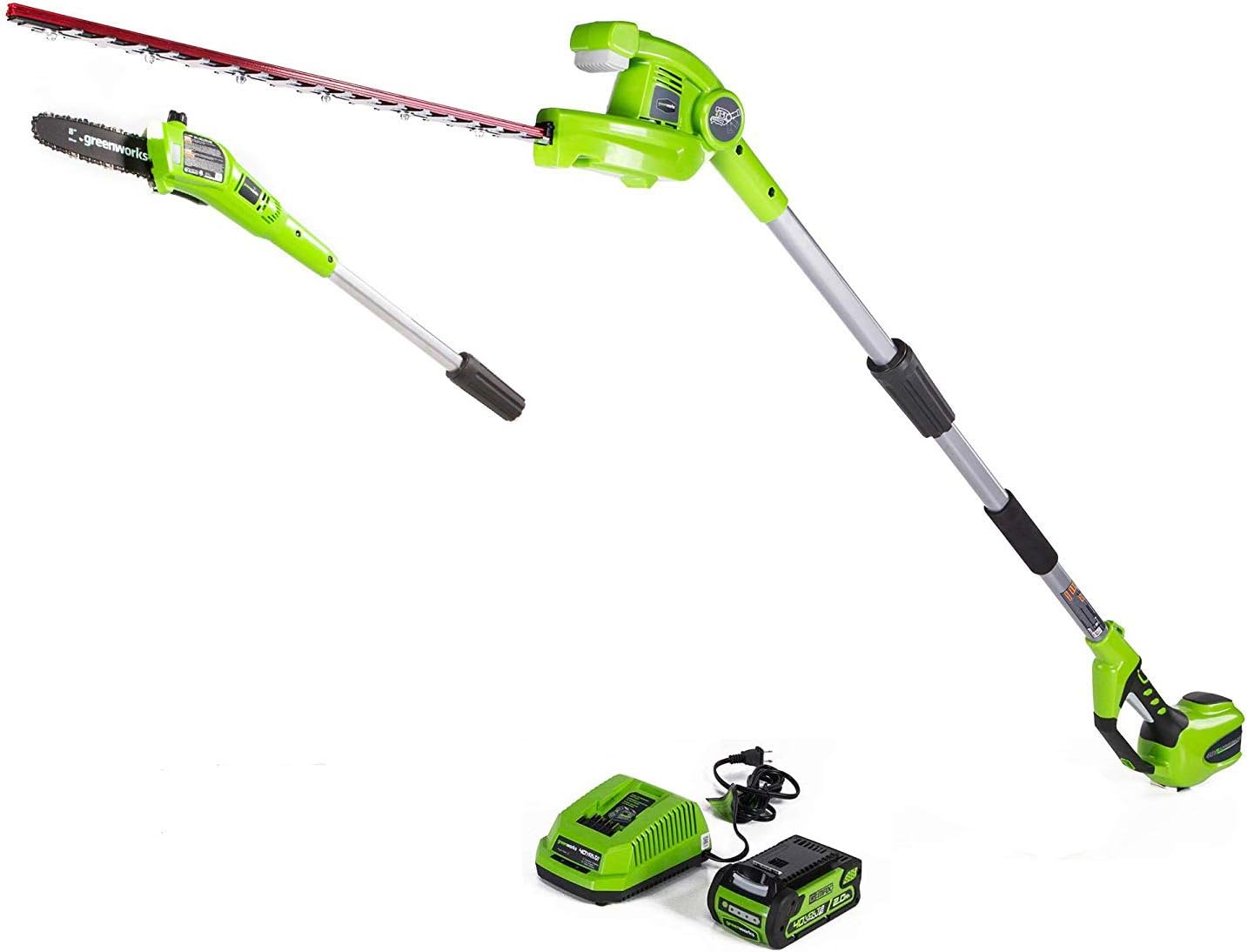 Greenworks 40V 8-inch Cordless Pole Saw with Hedge Trimmer Attachment 2.0Ah Battery and Charger Included