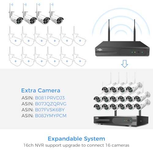 [Wireless Pro, 100ft Range] Hiseeu Wireless Security Camera System, Expandable 16CH 4K NVR, 4Pcs 3MP Night Vision WiFi Cameras Home Surveillance Outdoor, Motion Detection, 1TB HDD, One-Way Audio
