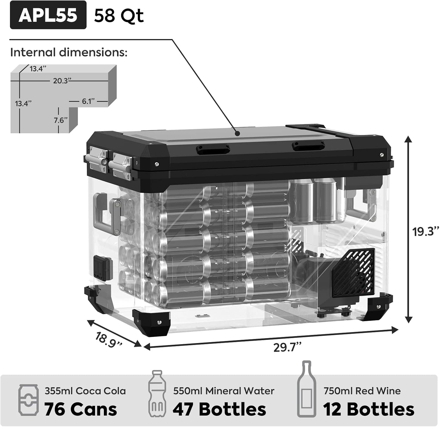 ICECO APL55 58 Quart Portable freezer Car Refrigerator with SECOP Compressor Dual Zone Cooler | AC 110V/ DC 12V | 0℉ to 50℉ | True Freezer for Car, Home, Camping, RV | With Slide| Black