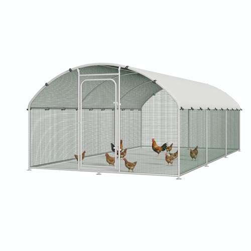 Large Metal Chicken Coop Run with Spire Roof – Outdoor Poultry Cage with Waterproof & UV-Resistant Cover for Chickens, Ducks, Rabbits, and Hens in Yard or Farm Use(8.9’ W x 11.8’ L x 6.6’ H)