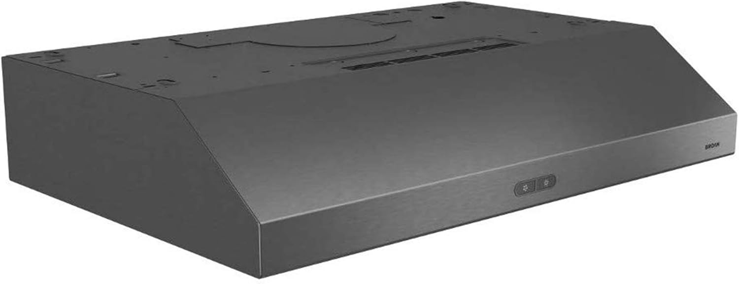 Broan Glacier Convertible Range Hood, Exhaust Fan and Light Combo for Over Kitchen Stove, Black Stainless Steel, 30", 1.2 Sones, 300 CFM