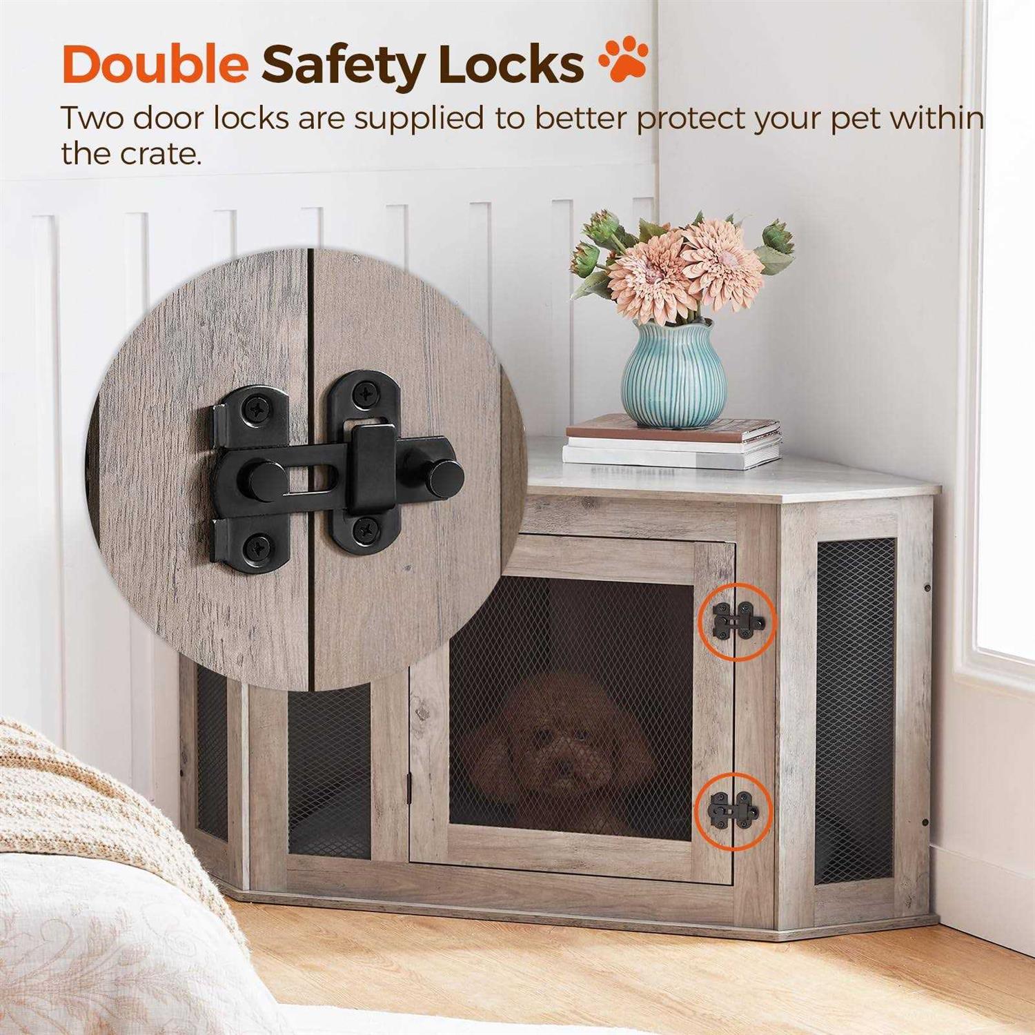 MAHANCRIS Corner Dog Crate Furniture Wooden Dog Kennel End Table Decorative Pet Crate Indoor Use - Pet Supplies online store