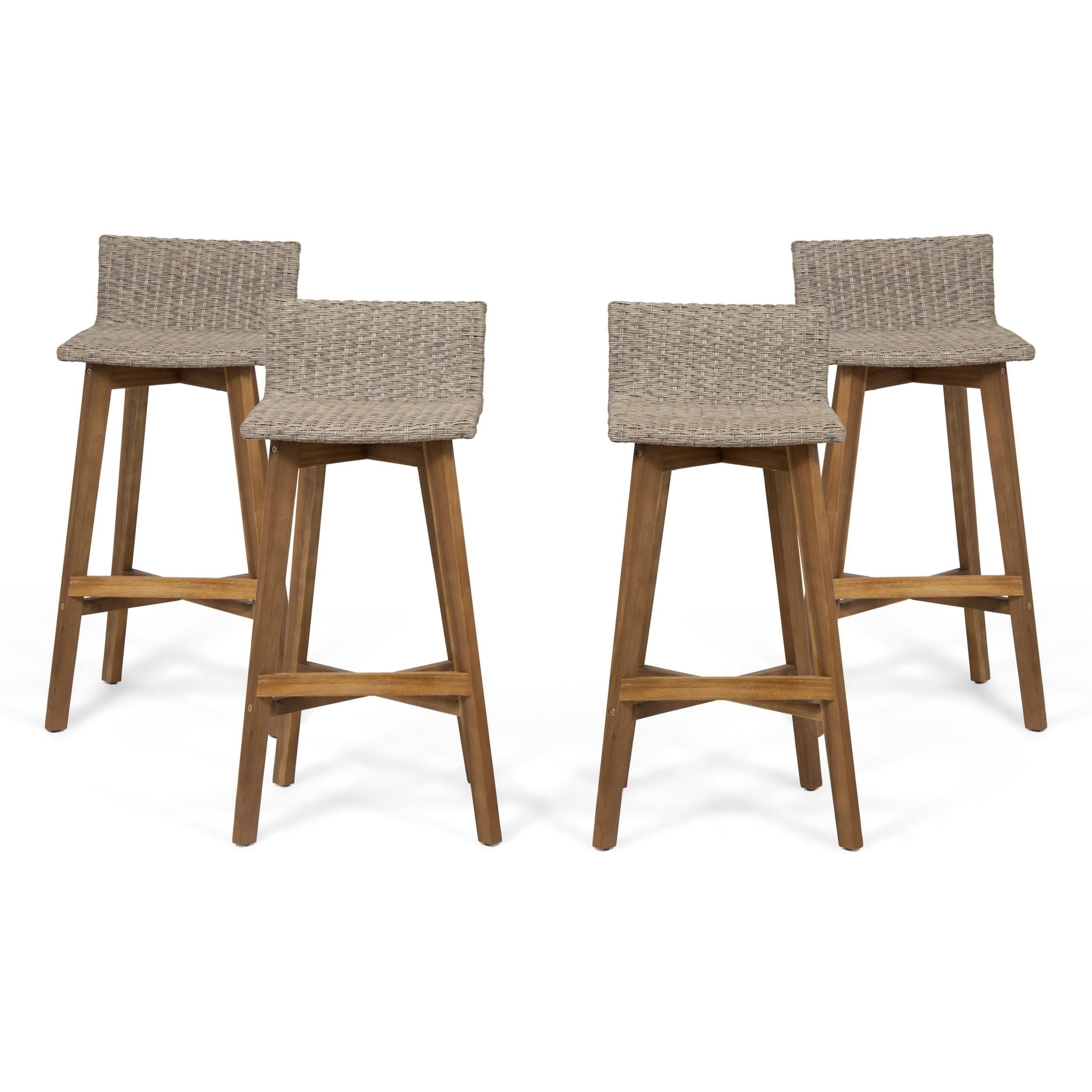 4pk La Brea Acacia Wood u0026 Wicker Patio Barstools Brown - Christopher Knight Home
