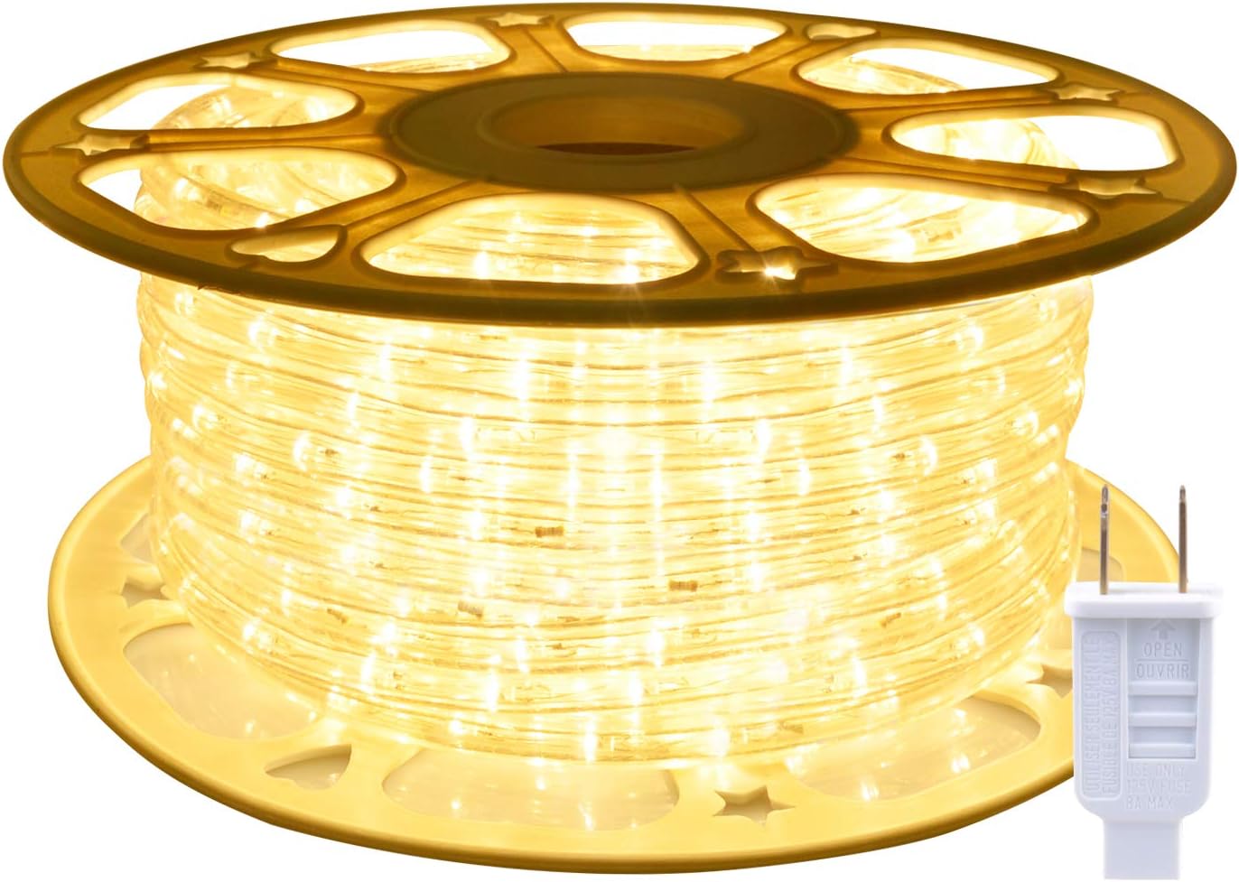 ollrieu 98.4ft Rope Lights Outdoor Waterproof,Daylight White LED Rope Lighting Indoor,Connectable,Plug-in 110V 6000K 360 LEDs,Flexible Light String for Patio Bedroom Camping Ceiling