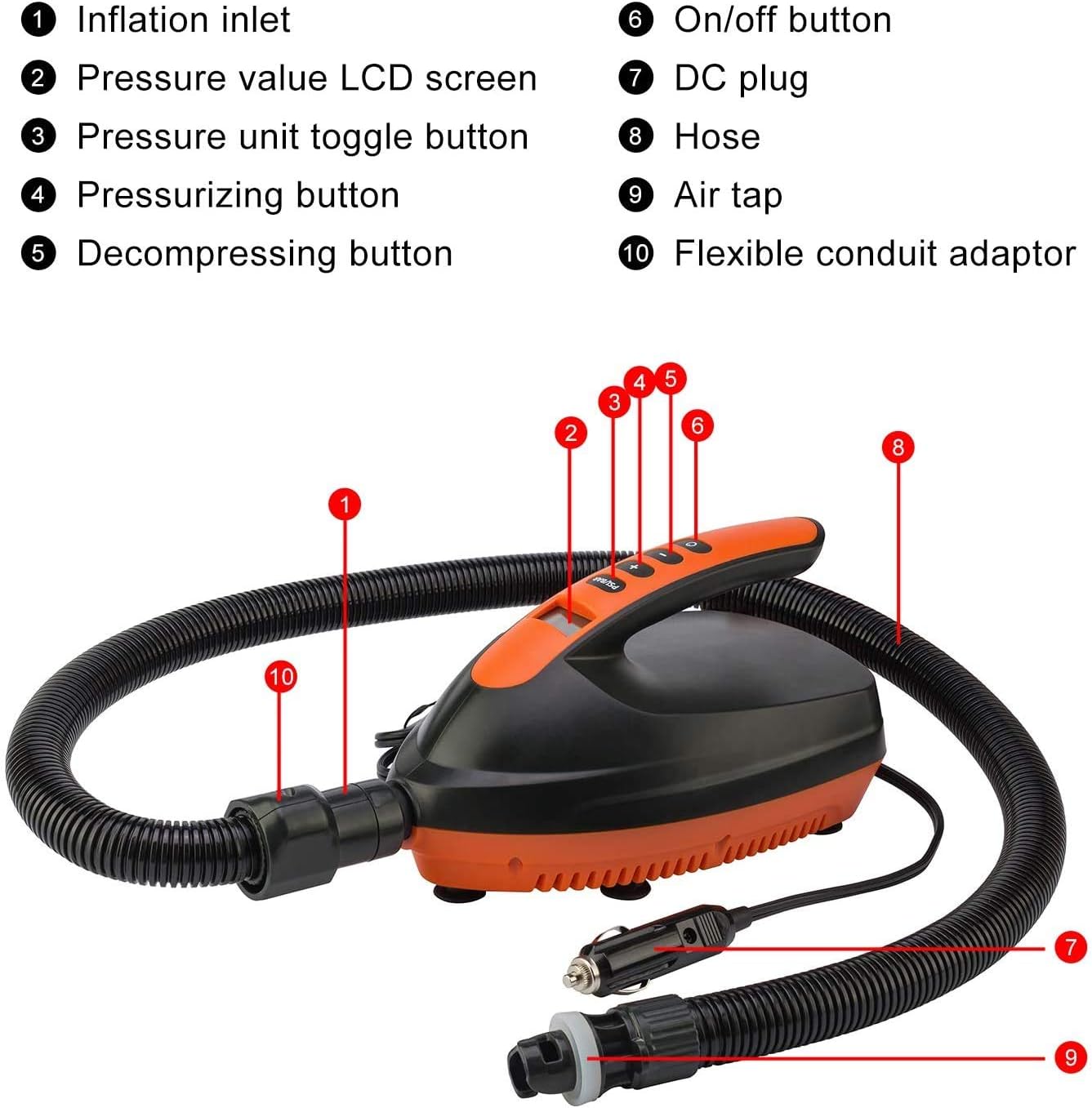 Electric Paddle Board Pump, 16 PSI Digital SUP inflator Pump with Auto-Off Feature for Inflatable Pool, Boats, Rafts, Pool Toys, Kayak, 12V DC Car Connection Pack of 2