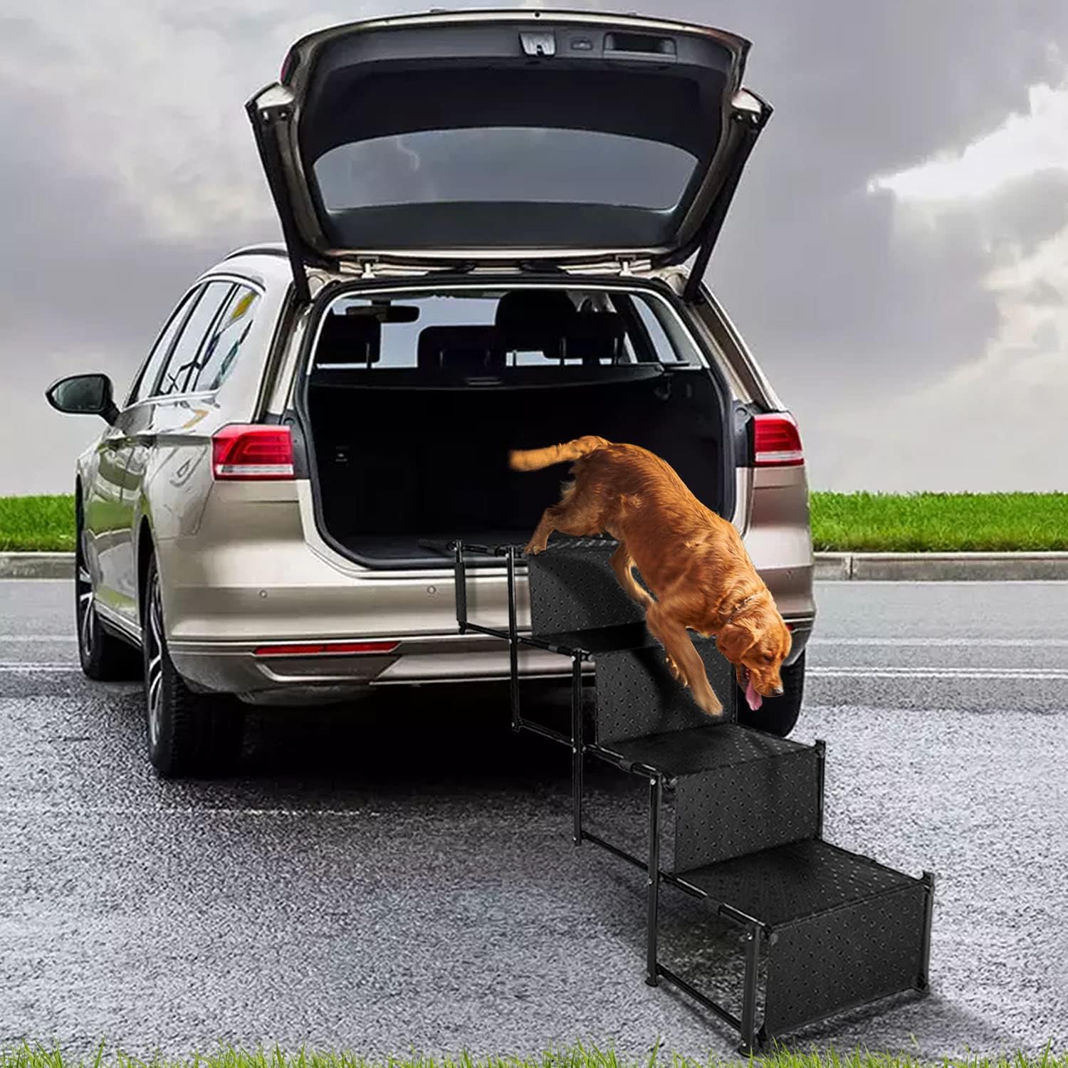 Portable Dog Stairs Foldable Step Stair Lightweight Non-Slip Pet Stairs for High Beds, Trucks, Cars and SUV Pack of 2