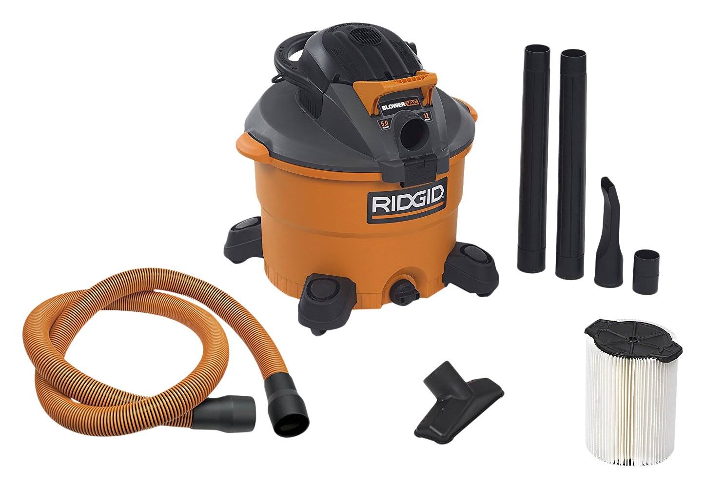 Ridgid Wet Dry Vacuums VAC1200 Heavy Duty Wet Dry Vacuum Cleaner and Blower VAC, 12-Gallon, 5.0 Peak Horsepower Detachable Leaf
