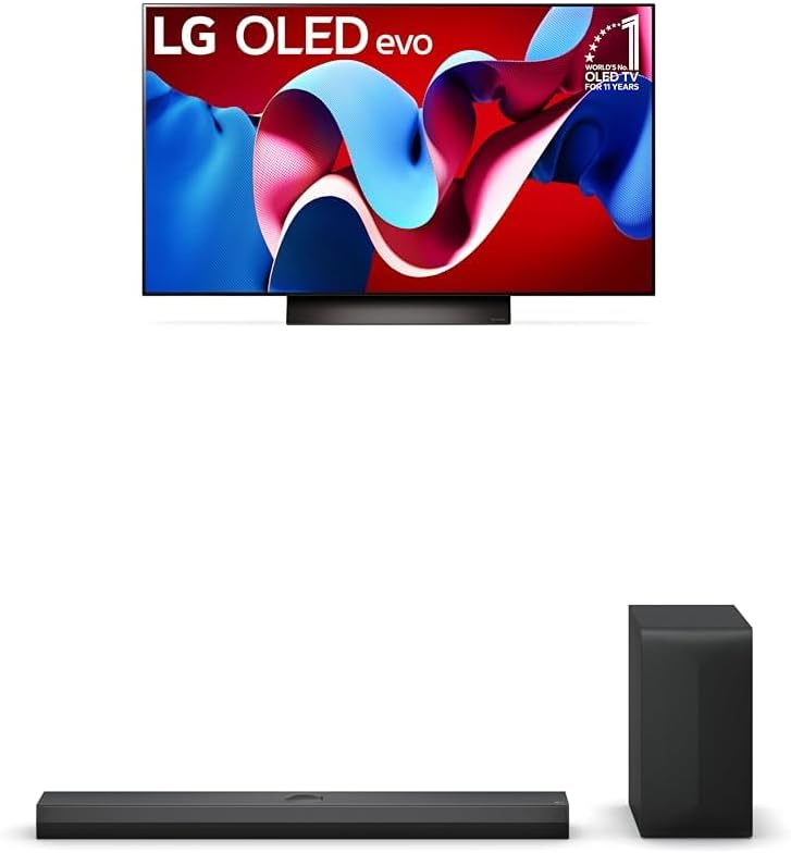 LG 48-Inch Class OLED evo C4 Series Smart TV 4K Processor Flat Screen with Magic Remote AI-Powered with Alexa Built-in (OLED48C4PUA, 2024), 3.1.1 ch. Sound Bar with Dolby Atmos