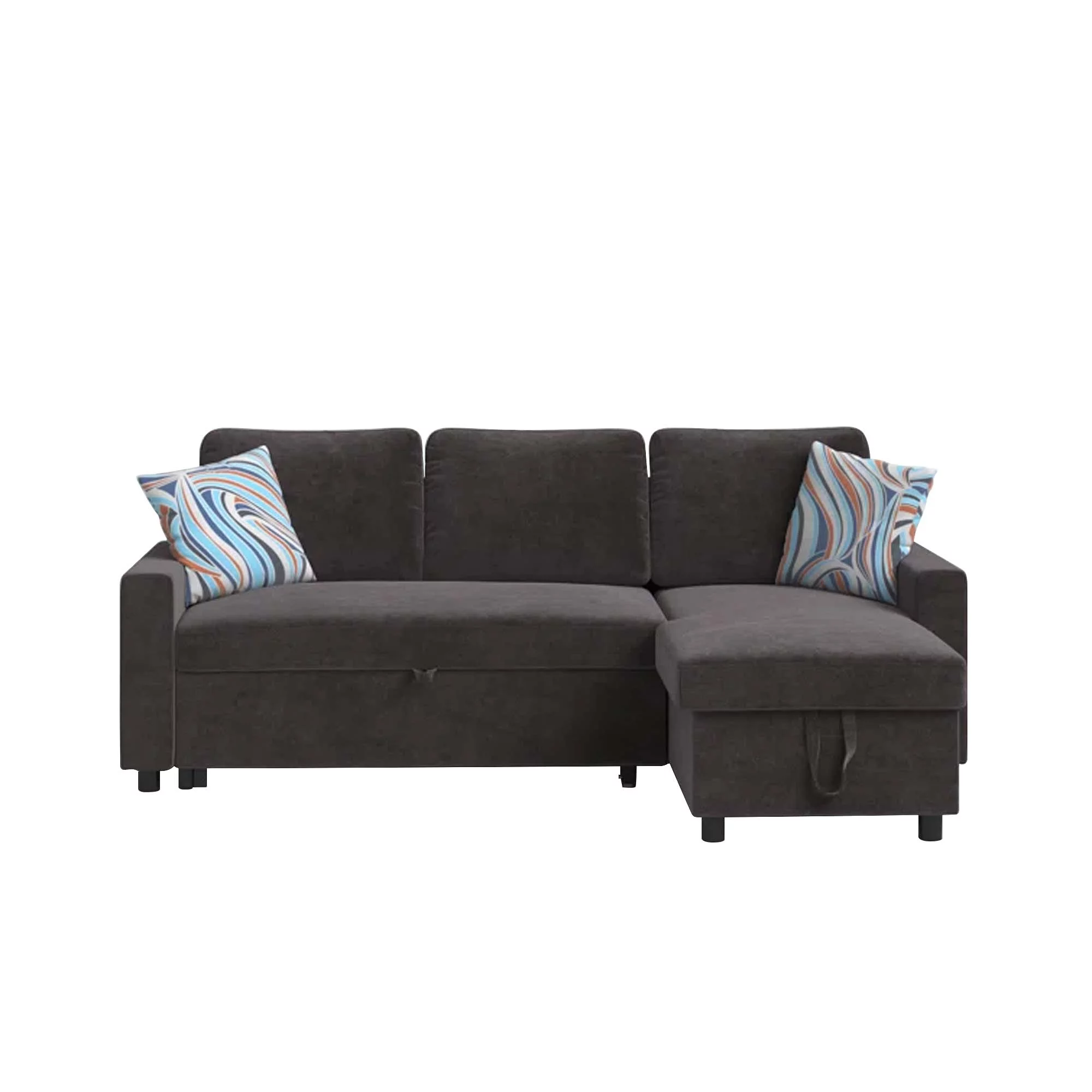 Momspeace Sofa Bed, 2 in 1 Sofa Sleeper with Storage Chaise-Pull Out Couch Bed for Living Room - Dark Brown
