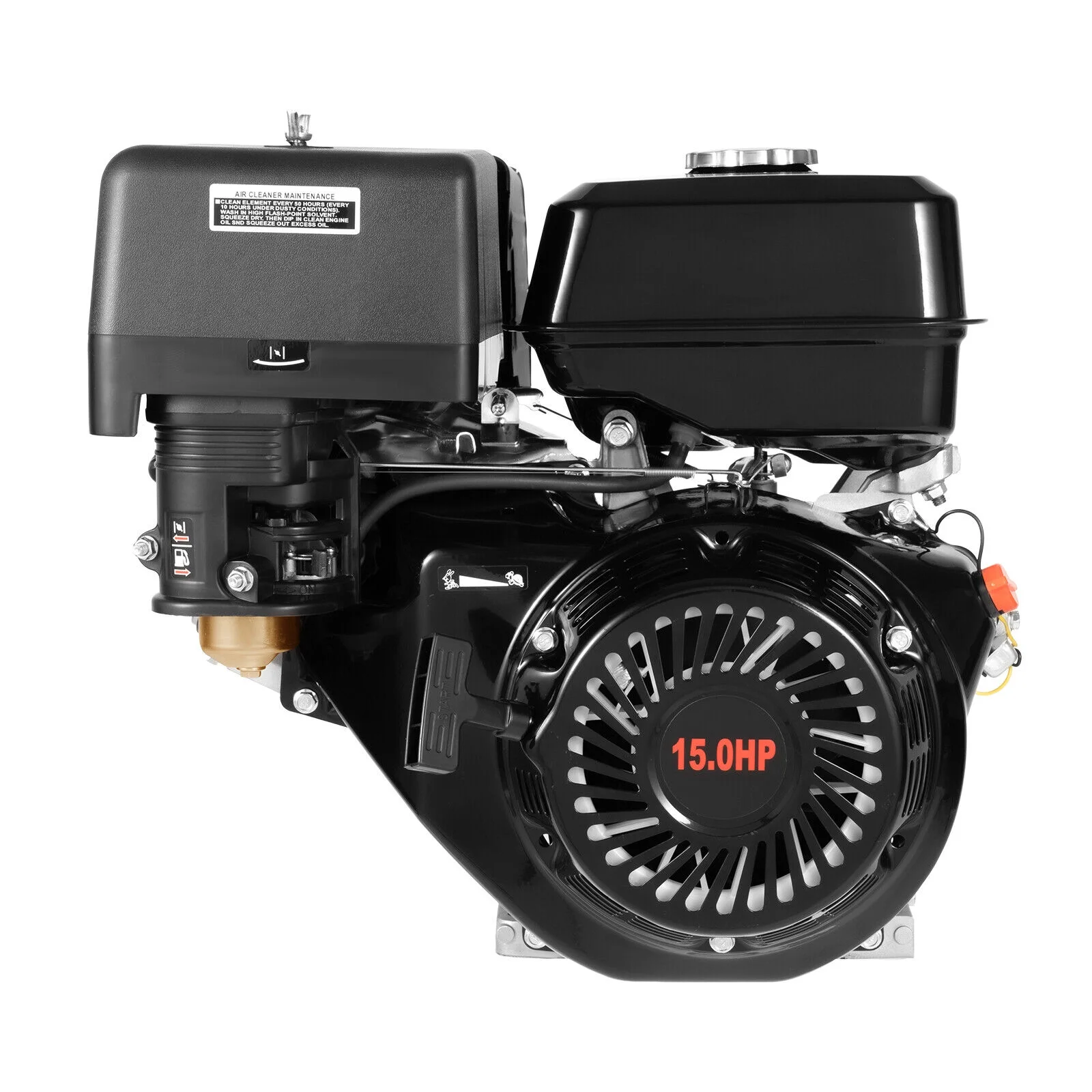420cc 4-Stroke OHV Horizontal Shaft Gas Engine Recoil Start Go Kart Motor Black 15HP - Curated Treasures Market